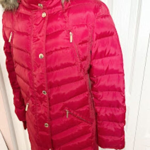 Michael Kors Down Water Fowl Feathers Chevron Quilted Puffer Hooded Parka Coat - Picture 8 of 15